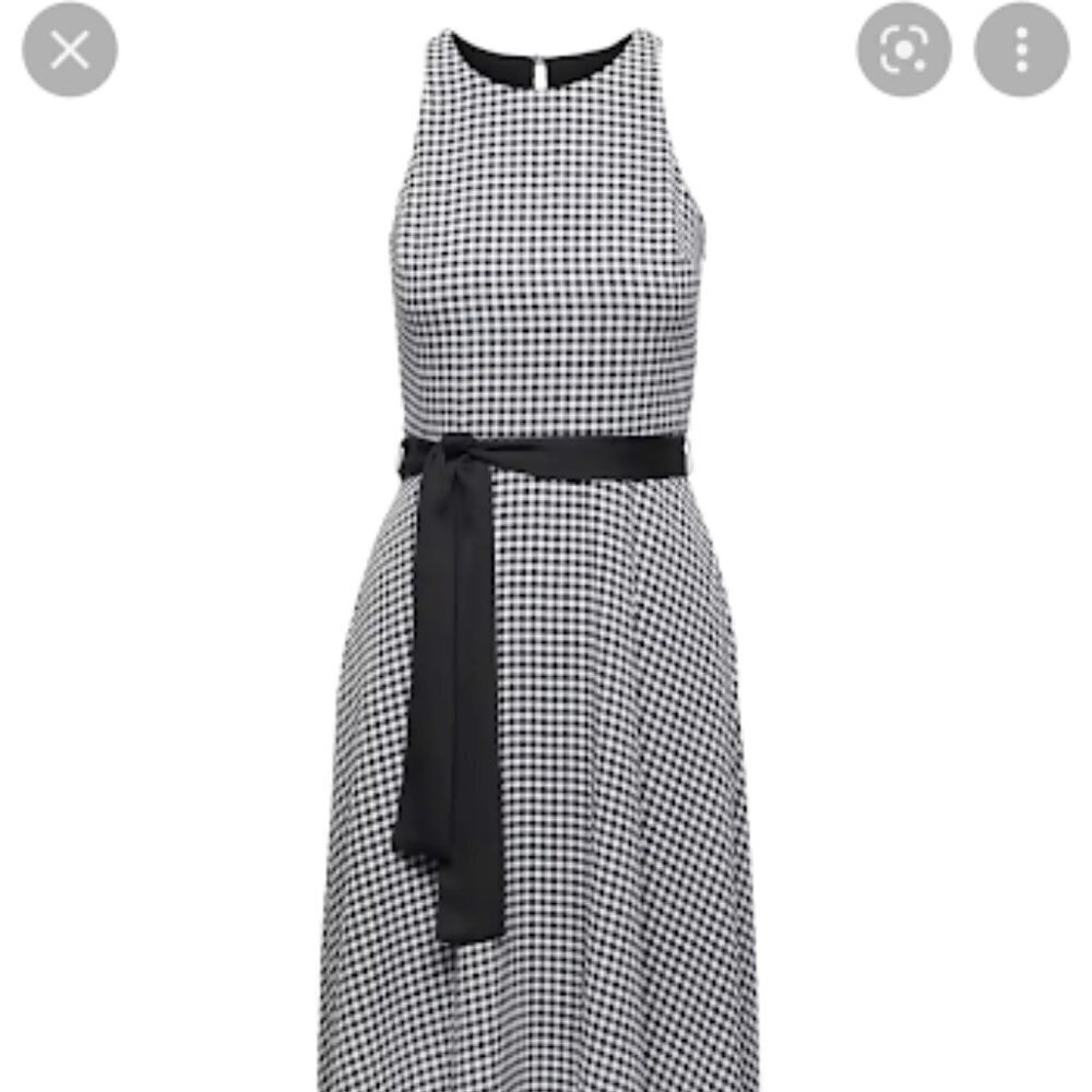 Banana Republic Dress Gingham Handkercheif Hem Black White Flowy Tie Sash Bow
